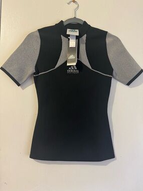 adidas Black and Gray Short Sleeve Athletic Top